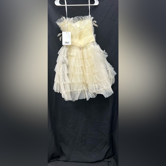 MAC DUGGAL 20529 NWT Feathered Strapless Tulle Fit and Flare Dress - Picture 6 of 8